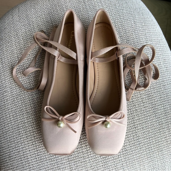 CHRISTIAN DIOR Satin Grosgrain D-Joy Ballet Flats in Pink Beige - Picture 2 of 11
